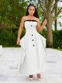 Elegantes ärmelloses weißes Trenchkleid mit schwarzen Knöpfen und Doppelgürtel - S / Weiß