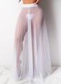 Falda larga plisada de malla blanca transparente con cintura alta para look de playa - S / Blanco