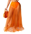 Falda larga plisada de malla naranja para mujer, ideal para un look playero vibrante - S / Naranja