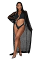 Close-up of black crochet hollow-out long sleeve cardigan and knit beach cover-up - Black