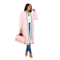 Long gilet en maille rose pour femme avec boutons dorés et détails de bordures colorées - S / Rose