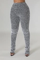 Pantalon évasé à taille haute pour femmes avec rayures noires et blanches et tricot brossé - S / Noir