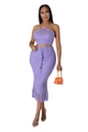 Detail view of lavender purple crochet knit two-piece set with fringe hem and drawstring waist - S / Purple