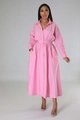 Detail eines rosa langärmligen Hemdkleides mit elastischer Taille und elegantem A-Linien-Rock - S / Rosa