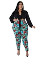 Dettaglio del set taglie forti con leggings a stampa tropicale e camicia con fiocco anteriore - XL / Stampa Mista