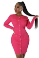 Slim fit peach pink knit dress with gold buttons and decorative chains on the front - Rose Red