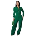 Dark green long sleeve slim fit jumpsuit with bubble sleeves and wide leg trousers - S / Dark Green