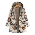 Veste à capuche fleurie vintage pour femme avec doublure polaire chaude en crème - S / Floral Beige (A)