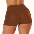 Achteraanzicht van bruine PU-lederen shorts met hoge taille en een strakke push-up pasvorm - 3XL / Bruin