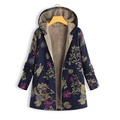 Giacca da donna blu navy con stampa floreale, calda fodera in pile e chiusura a zip - S / Floreale Blu Navy (B)