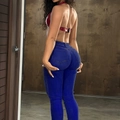 Donkerblauwe skinny jeans met hoge taille en push-up effect voor een slank silhouet - S / Donkerblauw