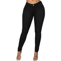 Zwarte skinny jeans voor dames van stretch denim met een slanke pasvorm en knoopsluiting - S(27) / Zwart