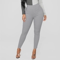 Women's high waist skinny leggings in grey marl with seamless ribbed texture - S / Gray