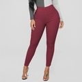 Women's high waist slim fit burgundy pencil pants in stretch knit fabric - S / Burgundy