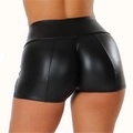 Dames glanzende PU-lederen shorts met hoge taille, strakke pasvorm en billift-effect - S / Zwart