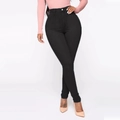 Women's slim fit black high-waisted denim pants with elastic fabric for body shaping - XS / Black