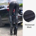 Leggings de cuero sintético negro mate con forro polar cálido y ajuste de cintura alta - S / Negro Mate Forro Fino