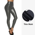 Leggings de cuero PU gris oscuro mate de talle alto en tejido fino sin forro polar - S / Fino Mate / Negro Mate