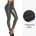 Leggings de talla grande para mujer en cuero sintético mate con forro polar térmico suave - S / Engrosado Mate / Negro mate