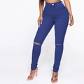 Slim fit high waisted ripped jeans in dark blue wash with distressed knee details - S / Dark Blue