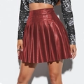 Gonna a pieghe in pelle PU bordeaux a vita alta da donna in stile gotico - S / Borgogna