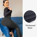 Women's black high-waisted thickened matte PU leather leggings with slim fit design - S / Matte Black Thin Fleece