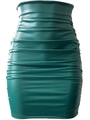 Vue détaillée d'une jupe en cuir PU vert foncé avec des fronces et une texture lisse - Vert Foncé