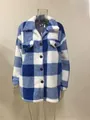 Close-up of blue plaid fleece jacket featuring chest pockets and classic button closure - Numerous Photos Of In-stock Items / S