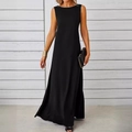 Elegantes ärmelloses schwarzes Maxikleid mit A-Linie und einem minimalistischen Rundhalsausschnitt - XL / Schwarz
