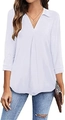 Weiße Damen Chiffon-Bluse mit V-Ausschnitt, Falten-Details und lockerer Passform - S / Weiß