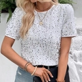 Weißes Damen-Paillettenoberteil mit kurzen Ärmeln, Rundhalsausschnitt und Glamour-Look - S / Weiß