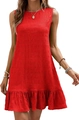 Détail de la robe rouge sans manches avec texture plissée et ourlet à volants - S / Rouge