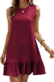 Détail de la robe sans manches bordeaux avec tissu plissé et ourlet à volants - S / Bordeaux