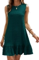 Vue détaillée de la robe sans manches bleu canard avec texture plissée et volants - S / Vert malachite