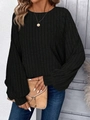 Damen Strickpullover in Schwarz mit Rippenstrick, Rundhalsausschnitt und Puffärmeln - S / Schwarz