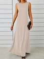 Elegantes, ärmelloses Maxikleid in Champagner mit schmaler Passform und fließendem Saum - XL / Aprikose