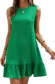 Macro shot of green sleeveless dress with seersucker texture and ruffled hemline detail - S / Green
