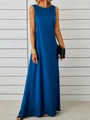 Elegantes ärmelloses Maxikleid aus dunkelblauem Satin mit glänzendem Finish für Damen - XL / Königsblau