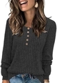 Dettaglio della trama a costine grigio scuro e bottoni ambrati sullo scollo Henley top - grigio scuro