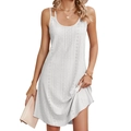 Elegant white lace cutout summer dress with thin straps and eyelet embroidery texture - S / White