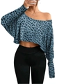 Dettaglio del crop top con stampa leopardata blu, scollo monospalla e maniche lunghe - S / Leopardato Blu