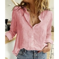Women's casual loose long sleeve linen shirt in pink featuring button-down front design - S / Tops / Pink