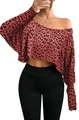 Dettaglio dell'elegante crop top leopardato con design monospalla e maniche lunghe - S / Leopardo Rosso Vino