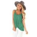 Damen Sommer Tanktop in Grün mit V-Ausschnitt, Knotendetail und melierter Baumwollstruktur - Grün