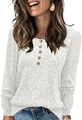 Damen Langarm Henley-Shirt in Weiß aus Waffelstrick mit feiner Knopfleiste am Ausschnitt - L / Weiß