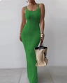 Detailed view of the textured vertical wave knit fabric on a green sleeveless maxi dress - S / Green