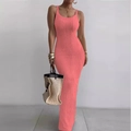 Pink sleeveless slim fit maxi dress with textured fabric and wave pattern design - S / Pink
