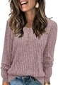 Top henley da donna a maniche lunghe in maglia a coste rosa antico con bottoni - Grigio rosato