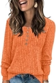 Top Henley da donna arancione brillante a maniche lunghe in maglia a coste con cinque bottoni - Arancione