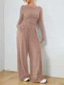 Casual tweedelige set voor dames met wijde broek van gebreide stof in de kleur oudroze - Lotusroze
